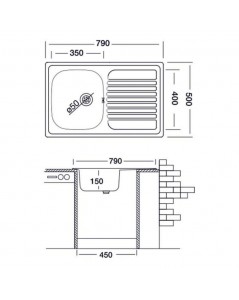 Lavello Incasso Cucina Acciaio 79x50 cm 1 Vasca e Gocciolatoio Sinistro