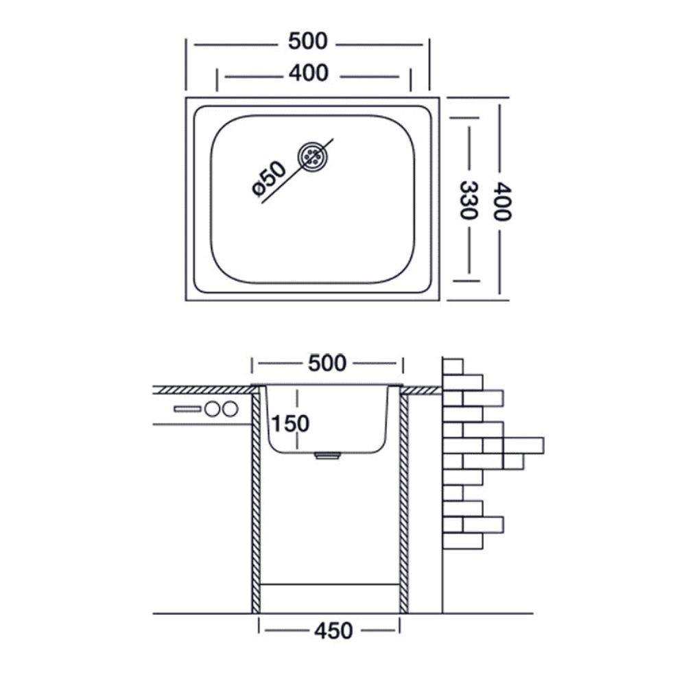 Lavello incasso acciaio cucina 50x58 reversibile con gocciolatoio