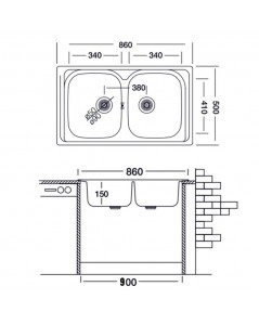 Lavello Incasso Cucina Acciaio 86x50 cm Due Vasche Prezzo