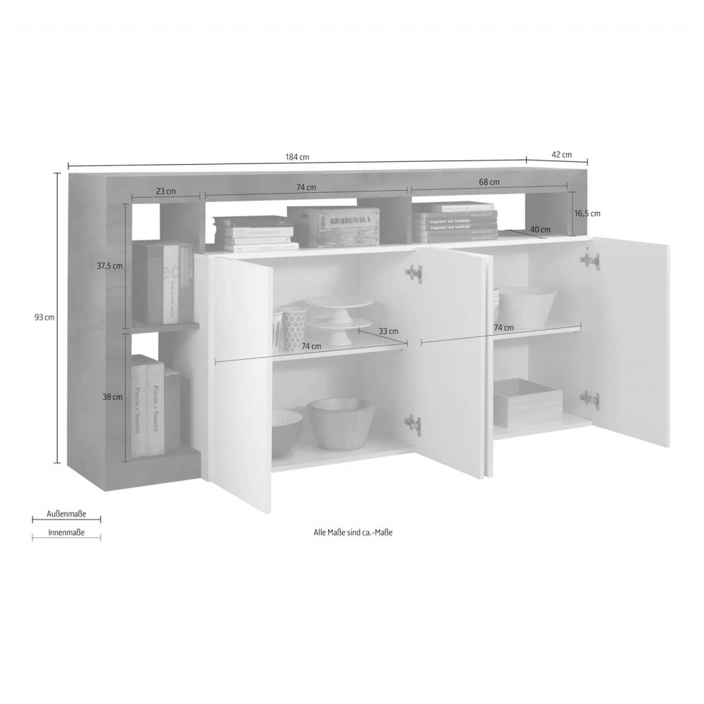 Madia 4 ante Mogol 184x42x93H colore bianco lucido pero