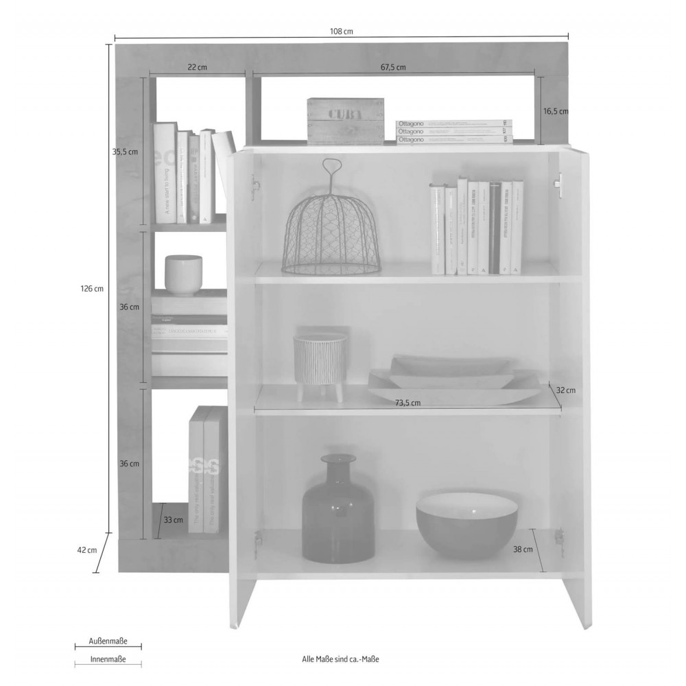 Credenza Mogol 108x42x127H colore bianco lucido pero