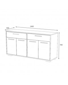 Credenza 4 Ante e 2 Cassetti 140 cm Truva Colore Grigio Bianco Prezzo