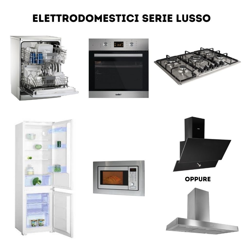 Cucina 360 cm con elettrodomestici Iris Lusso colore bianco opaco grigio antracite