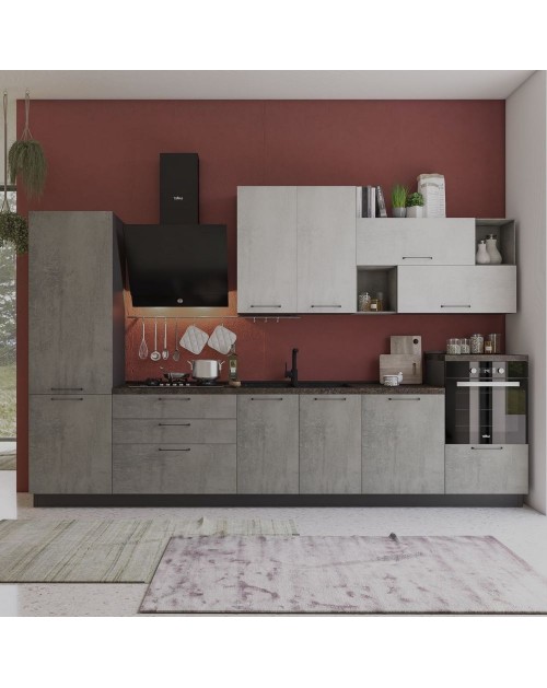 Cucina 360 cm antracite cemento fumo Pola Mira sinistra