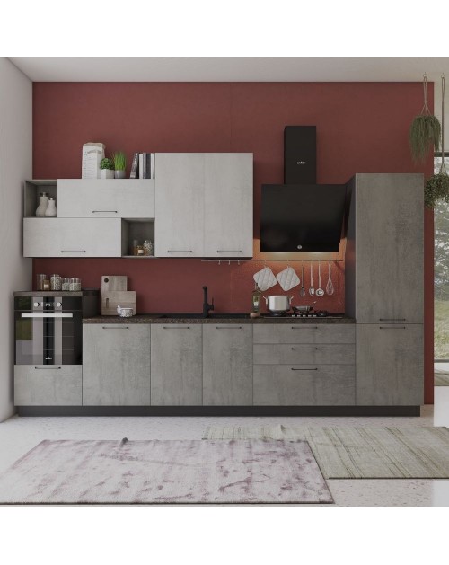 Cucina 360 cm antracite cemento fumo Pola Mira destra