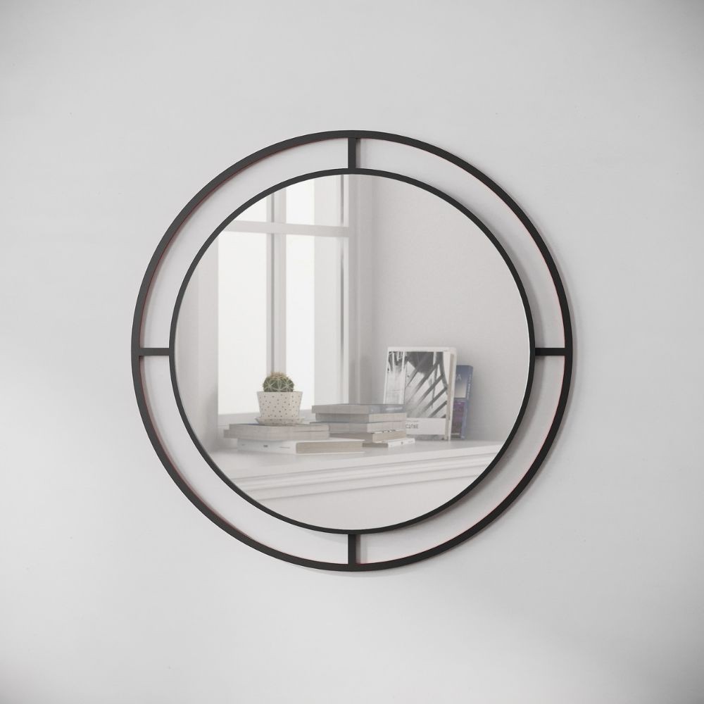 Specchio con doppia cornice in metallo nero Bubble. Raffinato