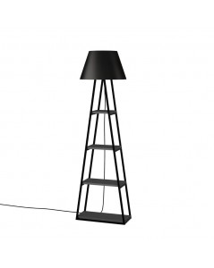 Lampada da Terra in Metallo Nero con Mensole Antracite Pal 50x165