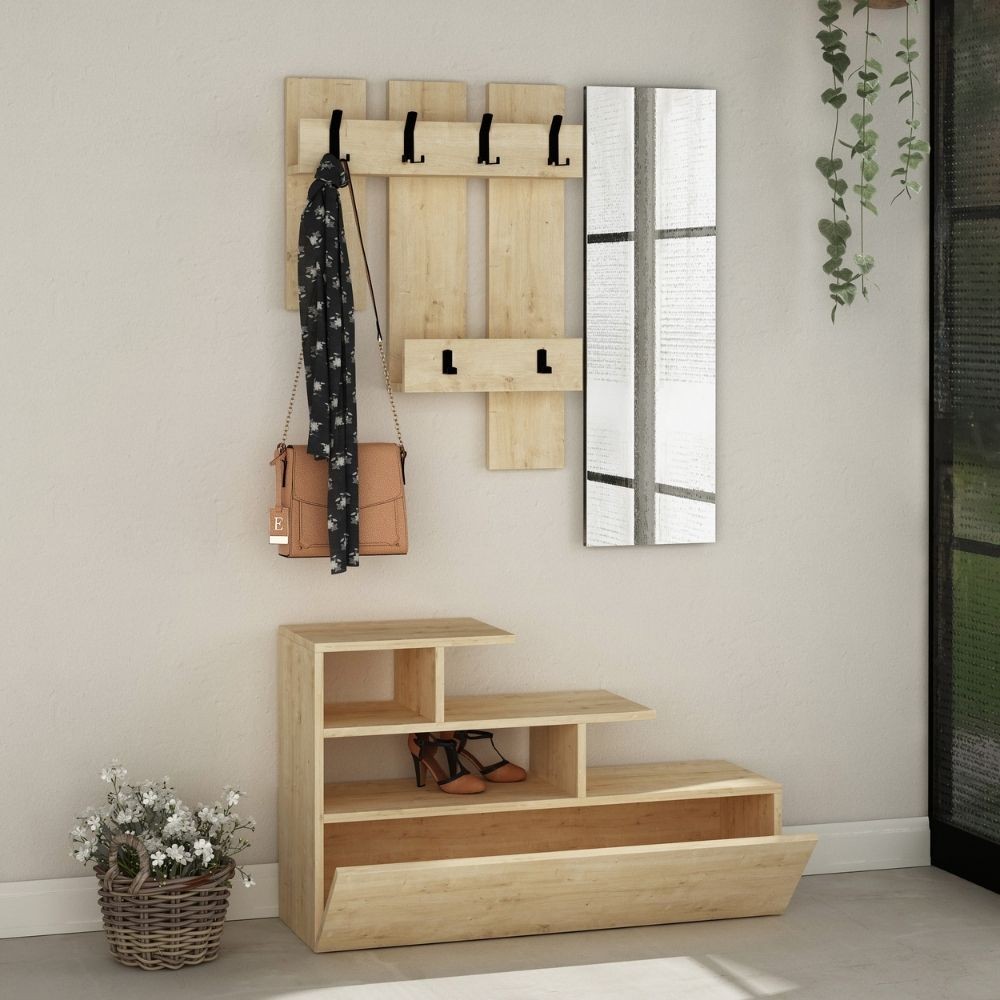 Mobile ingresso rovere oak con scarpiera e specchio Vesty