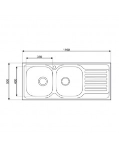 Lavello Incasso Cucina Acciaio 116x50 cm 2 Vasche e Gocciolatoio DX