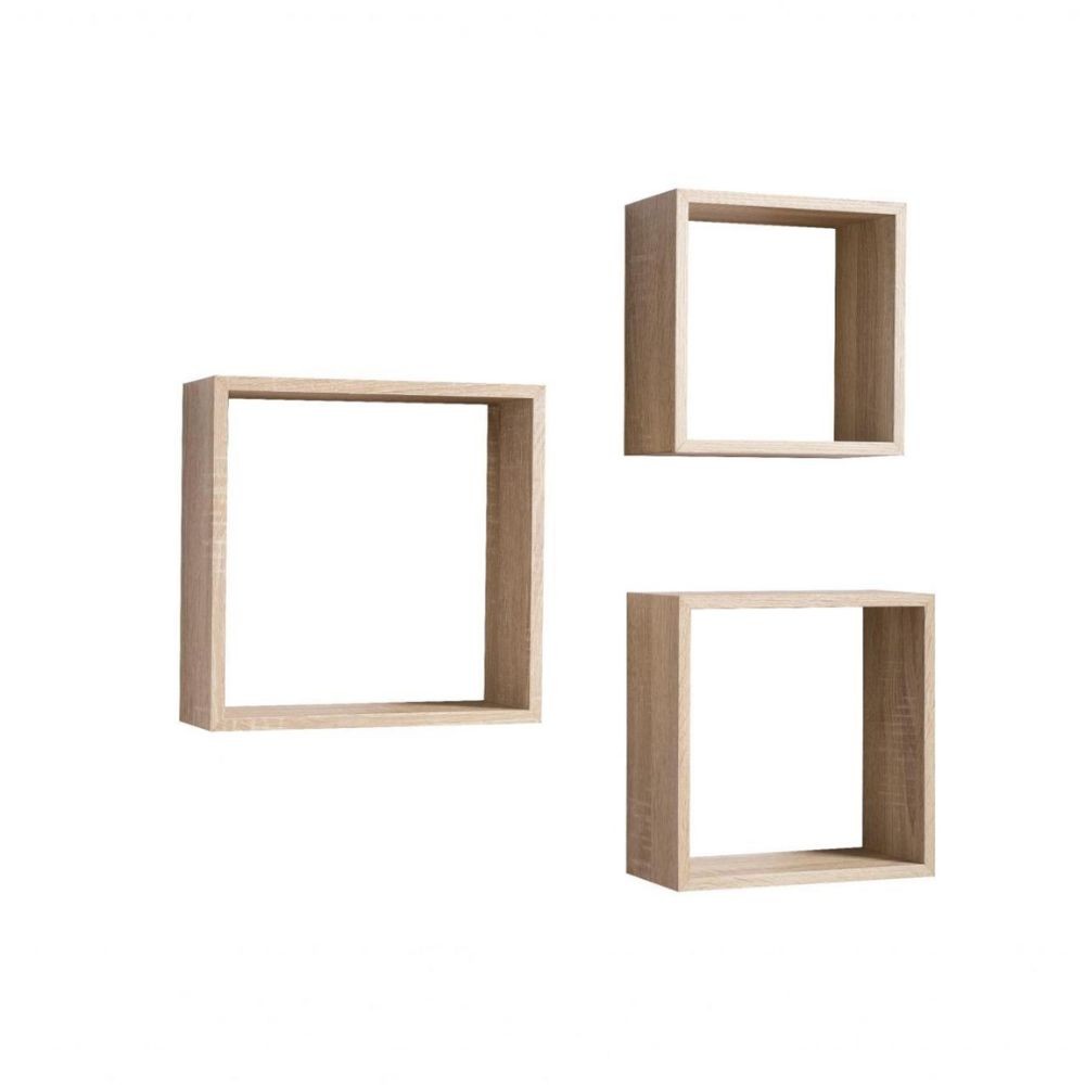 Set 3 mensole da parete forma cubo Shelvy Cub colore sonoma