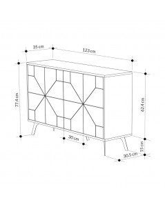 Madia 4 Ante con Disegno Geometrico Dune 123x35x77,4 Colore Rovere