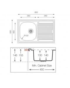 Lavello Appoggio Acciaio Inox 80x50 cm Una Vasca e Gocciolatoio DX SA216