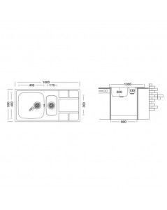 Samet Lavello Cucina 2 Vasche e Gocciolatoio Destro 100x50 cm