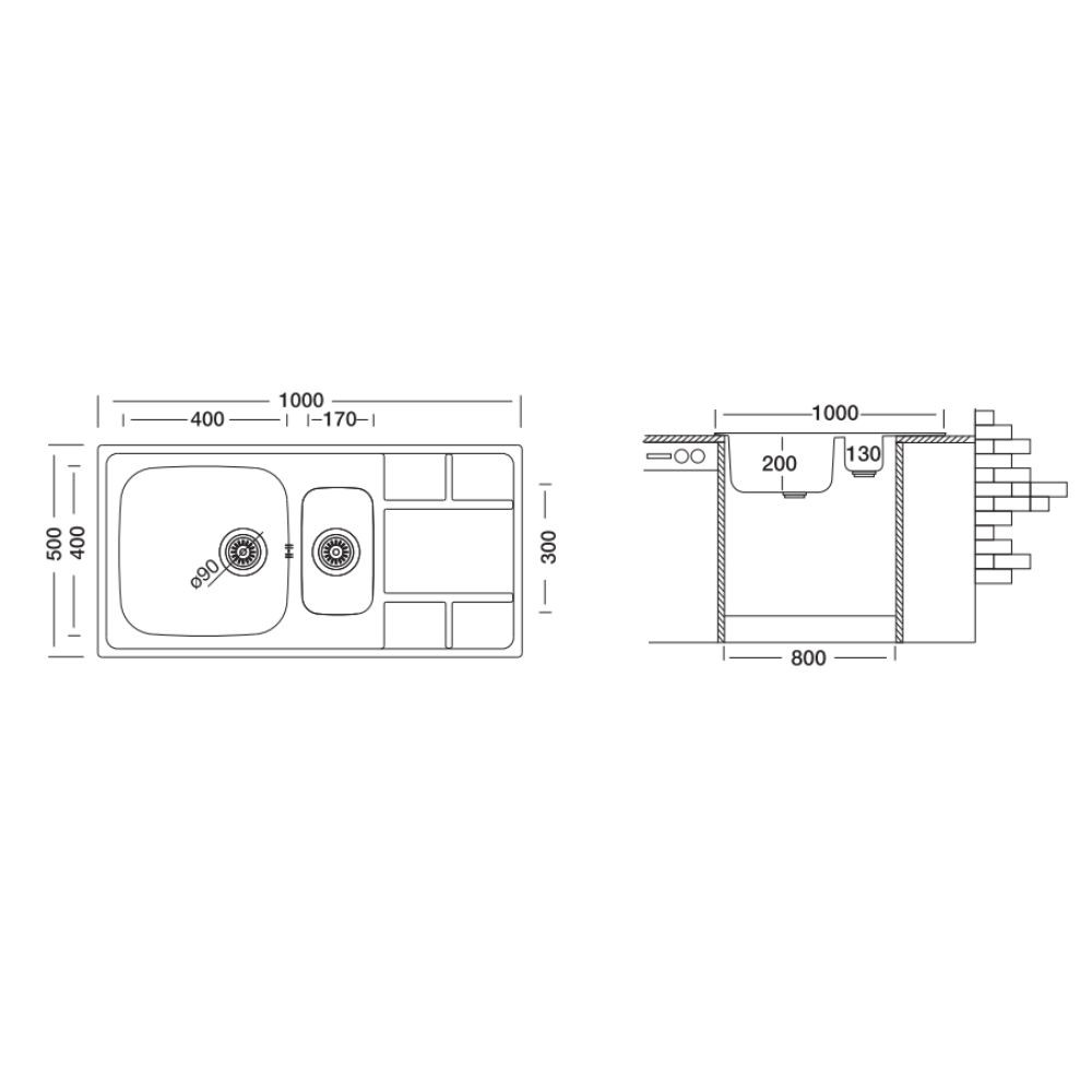 Samet Lavello cucina SAXT332 2 vasche e gocciolatoio sinistro 100x50 cm