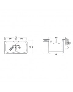 Lavello Incasso Cucina Acciaio 79x50 cm Due Vasche Classic 170 Prezzo