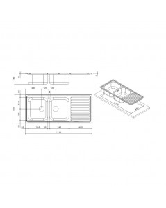 Lavello Cucina Acciaio 116x50 cm Doppia Vasca e Gocciolatoio Destro