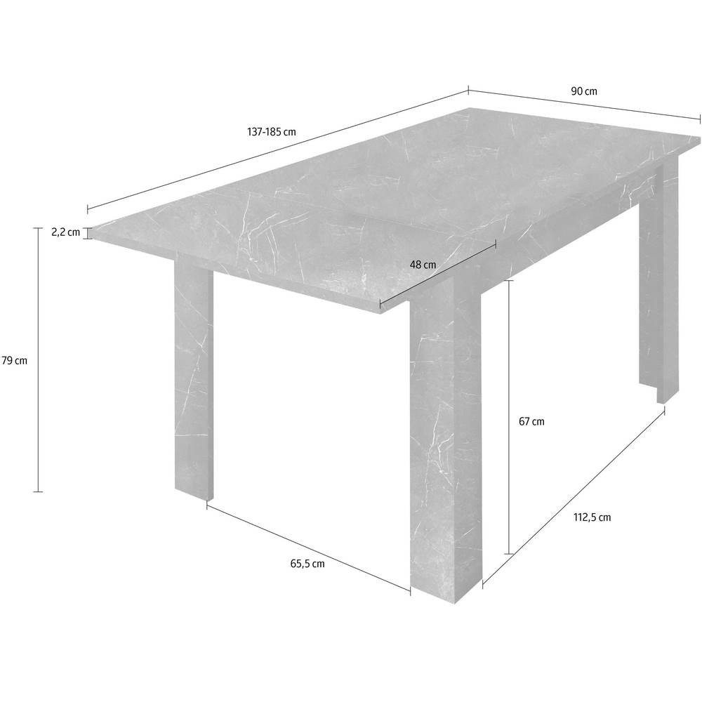 Tavolo allungabile effetto marmo bianco Rock 137x90x76h