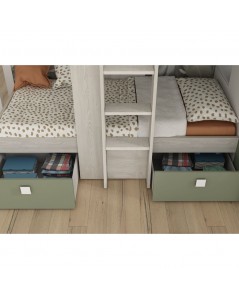 Letto a castello bianco vintage e verde con armadio e cassetti 1268