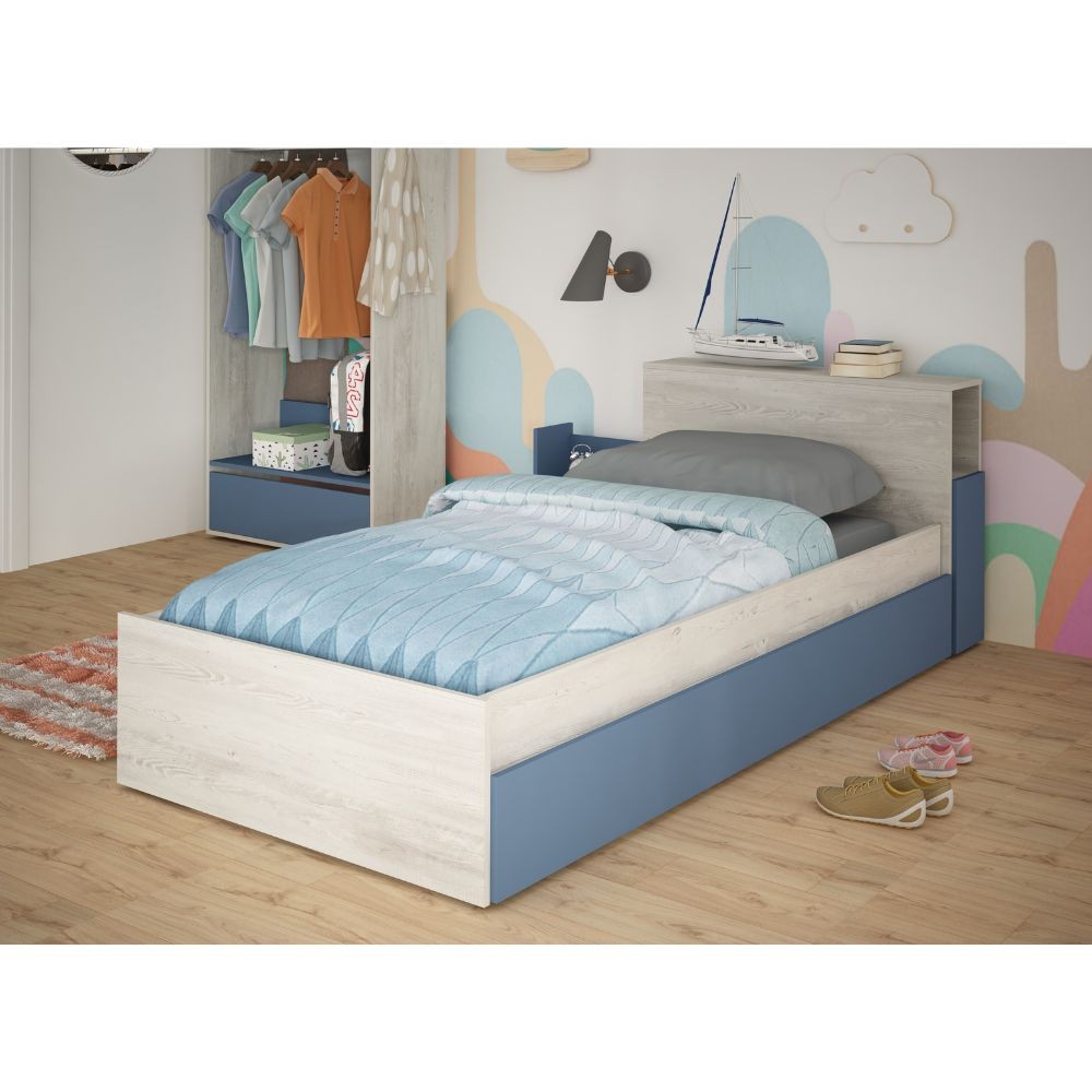 Letto con comodino estraibile 1660 colore bianco celeste