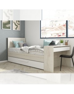 Letto con Scrivania Integrata e Letto Estraibile Bianco