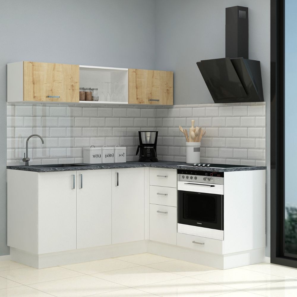 Cucina angolare 180x160 reversibile Cassino con elettrodomestici colore bianco