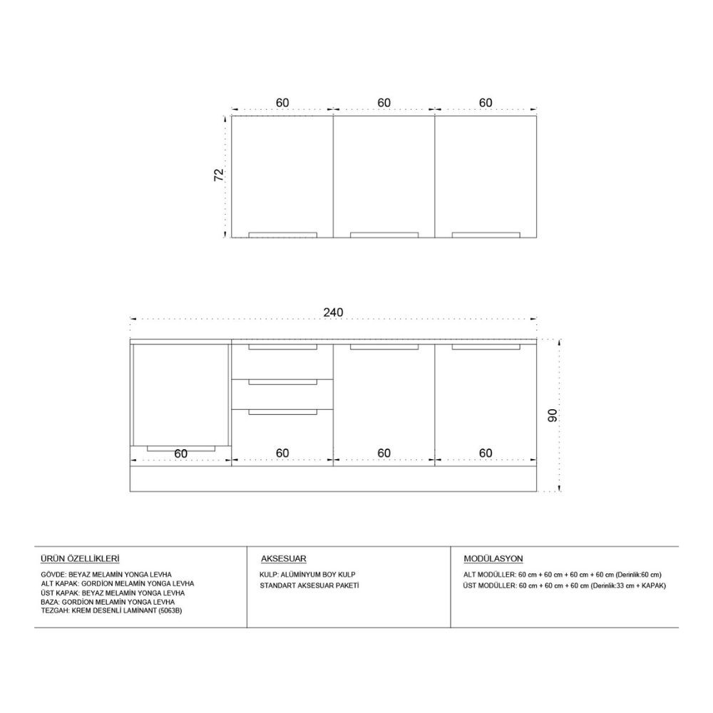 Cucina 240 cm Potenza con elettrodomestici colore cemento e bianco