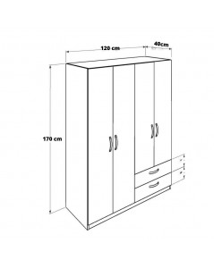 Armadio 4 ante e 2 cassetti 120 x 170 x 40 TPGR422023 colore bianco e rovere
