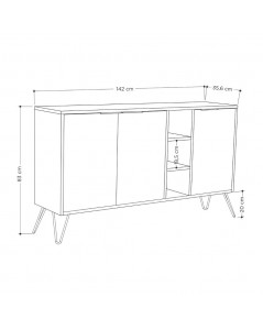 Madia 3 Ante Effetto Marmo Nero Clara Bender 142x35,5x83h Dark Coffe