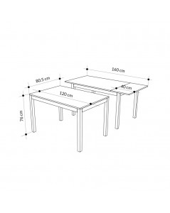 Tavolo rettangolare allungabile 120x80 struttura antracite e piano retro grey Monster