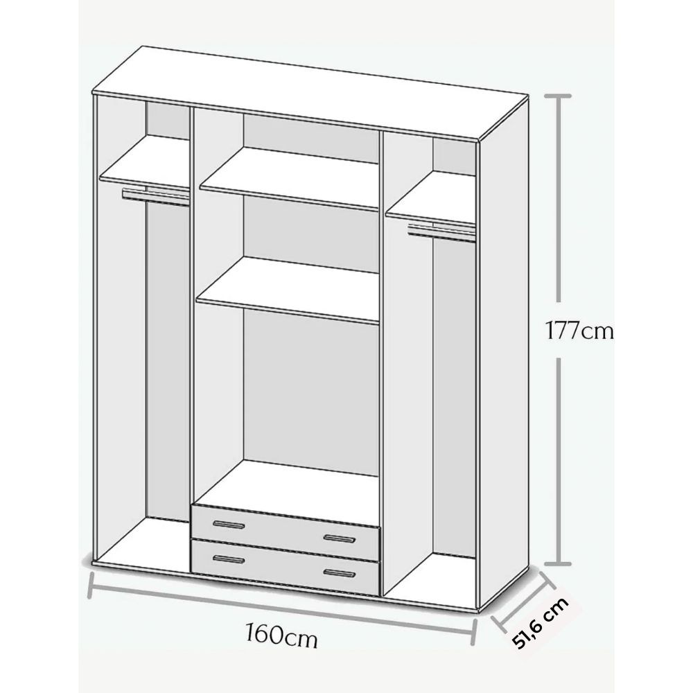 Armadio 153x217h cm con tre ante e due cassetti in legno bianco lucido e  grigio cemento - Adore