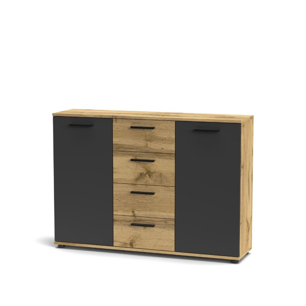 Credenza 2 ante e 4 cassetti rovere e antracite Berno4 120,2x32,5x85,3h