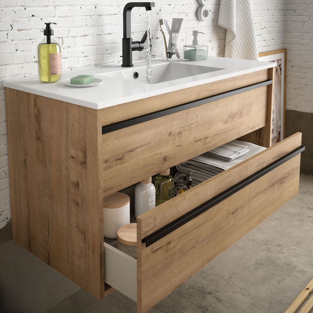 Mobile bagno sospeso rovere ostippo 2 cassetti 60x45x54h Ador60