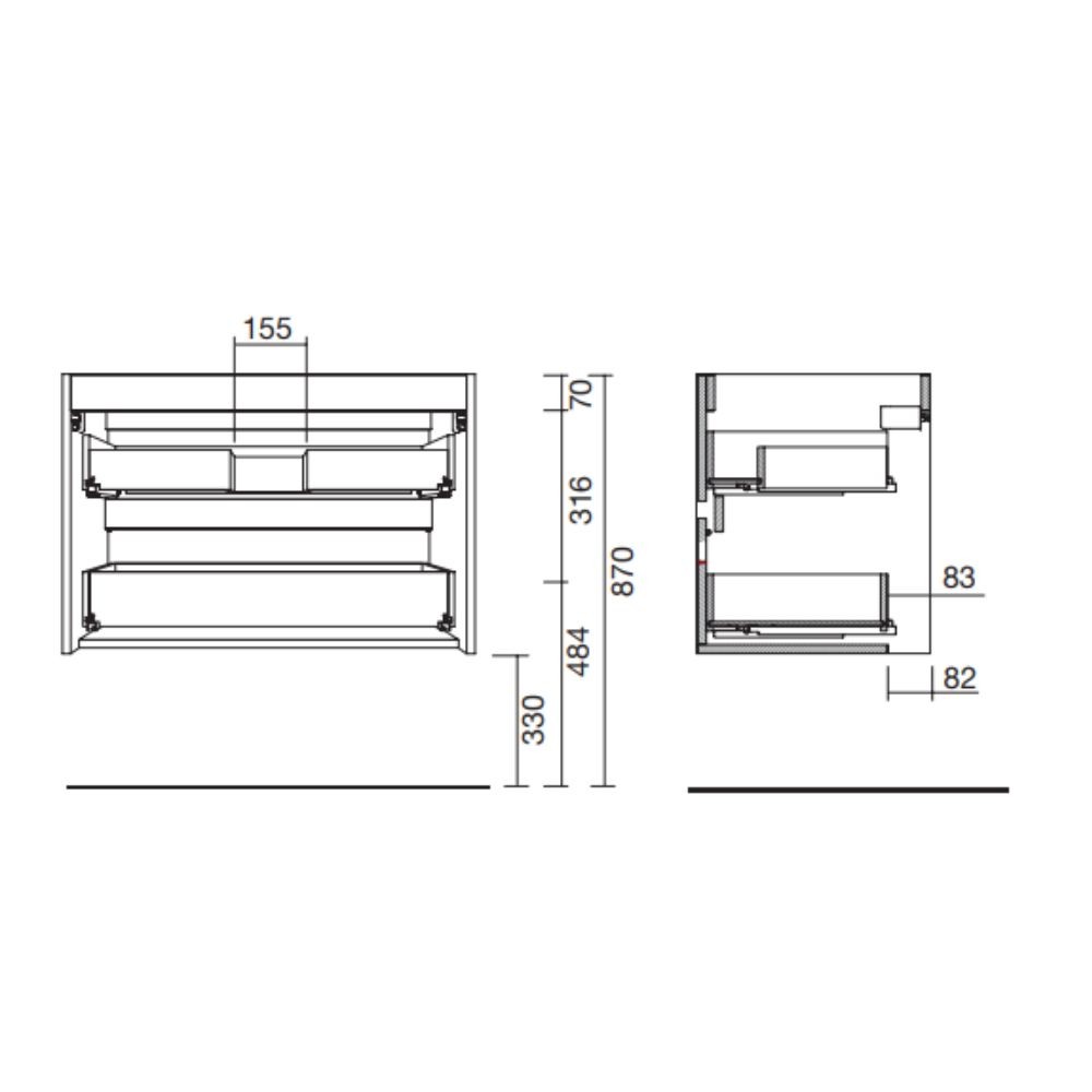 Mobile bagno sospeso bianco laccato lucido 2 cassetti 100x45x56h Claros100