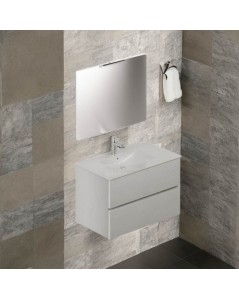 Mobile bagno sospeso bianco frassinato 2 cassetti con lavabo e specchio COMP80BF 81x46x54h