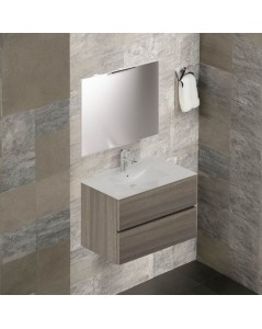 Mobile bagno sospeso olmo 2 cassetti con lavabo e specchio COMP80OL 81x46x54h