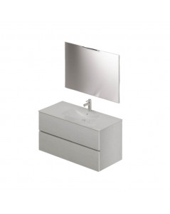 Mobile bagno sospeso bianco frassinato 2 cassetti con lavabo e specchio COMP100BF 101x46x54h