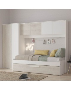 Cameretta a ponte con letto estraibile bianco e bianco consumato 6006