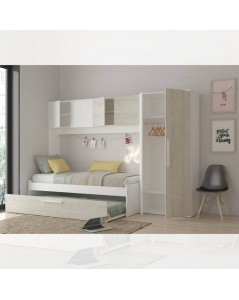 Cameretta a ponte con letto estraibile bianco e bianco consumato 6006