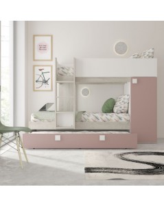 Letto a castello bianco consumato e rosa antico con letto estraibile