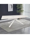 Tavolo allungabile top ceramica bianco statuario lucido e gambe in metallo bianco Nefti 160x90x76h