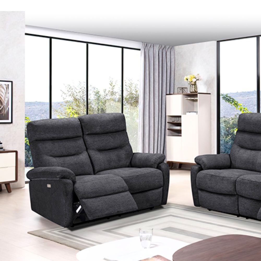 Divano 2 posti 2 recliner elettrici Brienz colore grigio scuro