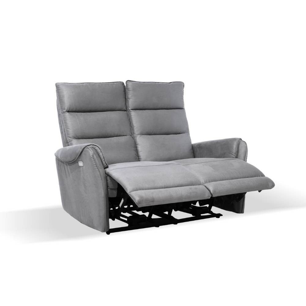 Divano 2 posti 2 recliner elettrici effetto nabuk Thun colore grigio chiaro