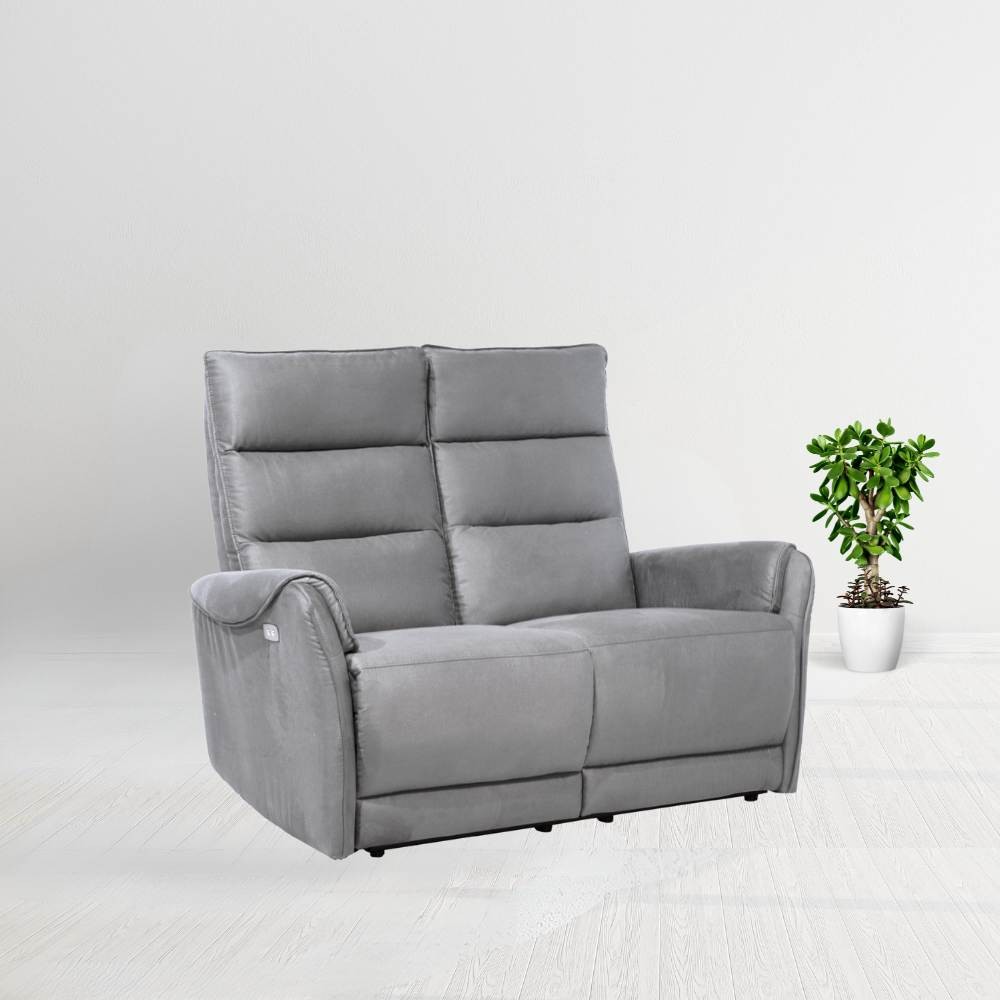 Divano 2 posti 2 recliner elettrici effetto nabuk Thun colore grigio chiaro