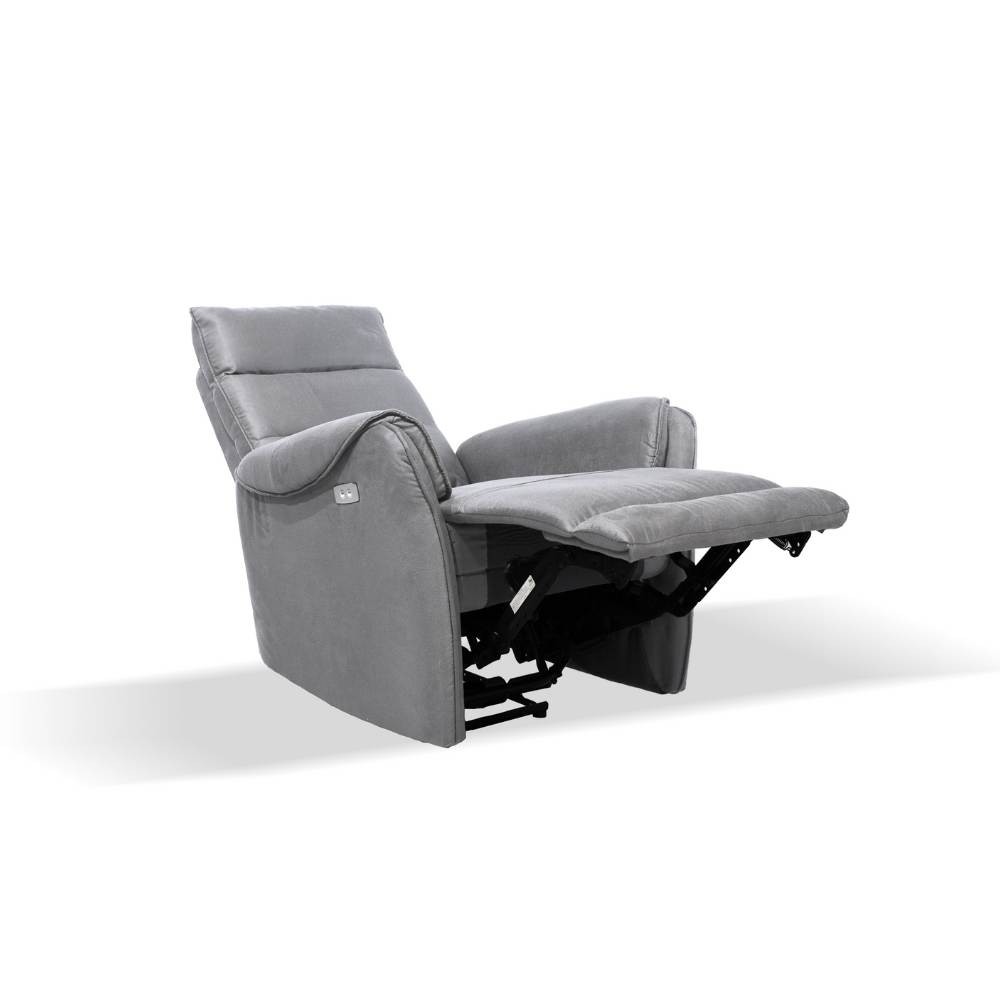 Poltrona recliner elettrico effetto nabuk Thun colore grigio chiaro