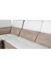 Divano letto estraibile tessuto bicolore caribou e bianco con penisola reversibile Kutri Luna05 e Luna01 280x230x85h