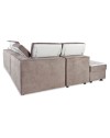 Divano letto estraibile tessuto bicolore caribou e bianco con penisola reversibile Kutri Luna05 e Luna01 280x230x85h