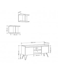 Porta TV bianco vintage e struttura antracite con 2 ante Klappe 125,5x33x56,5