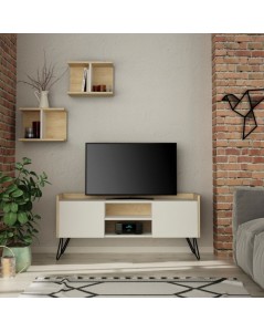 Porta TV bianco e struttura rovere con 2 ante Klappe 125,5x33x56,5