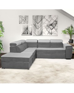 Divano letto estraibile tessuto bicolore grigio e grigio chiaro con penisola reversibile Kutri Luna24 e Luna16 280x230x85h