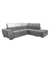 Divano letto estraibile tessuto bicolore grigio e grigio chiaro con penisola reversibile Kutri Luna24 e Luna16 280x230x85h